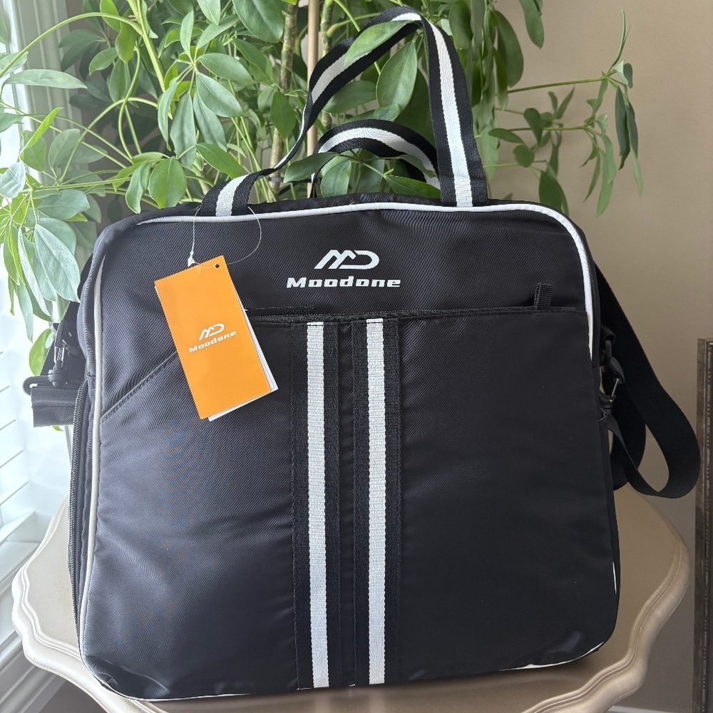 Moodone Black Pickleball Crossbody Bag with Shoe Compartment